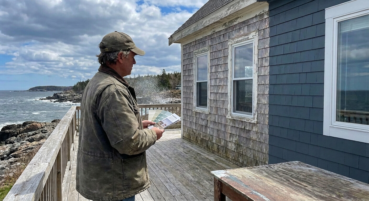 Exterior paint that withstands Mid Coast weather, showing a well-painted coastal home withstanding sun, salt, and moisture