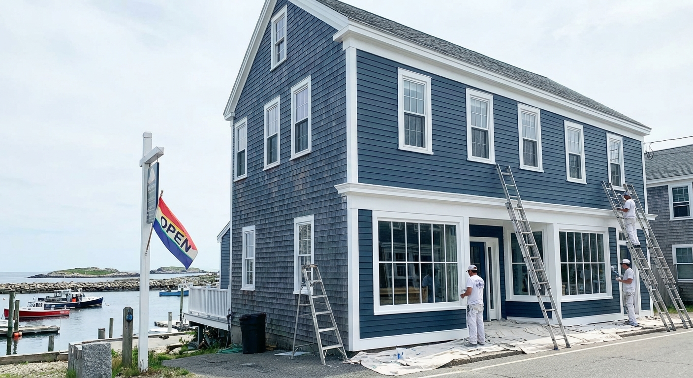 Freshly painted Mid Coast commercial building exterior looking clean and well-maintained